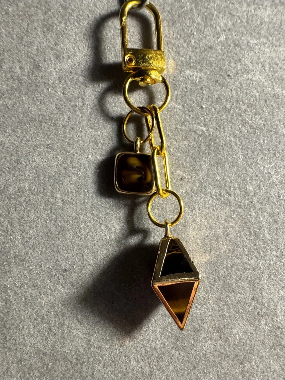 Hand Crafted Gold-Tone Key & Card Holder with Brown Tiger-Eye Accents